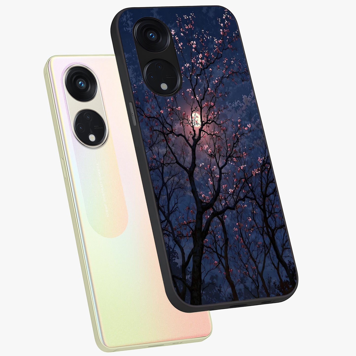 Twilight Sakura Serenade Glass Case displayed in angled mockup highlighting delicate sakura flower design with dreamy aesthetic.