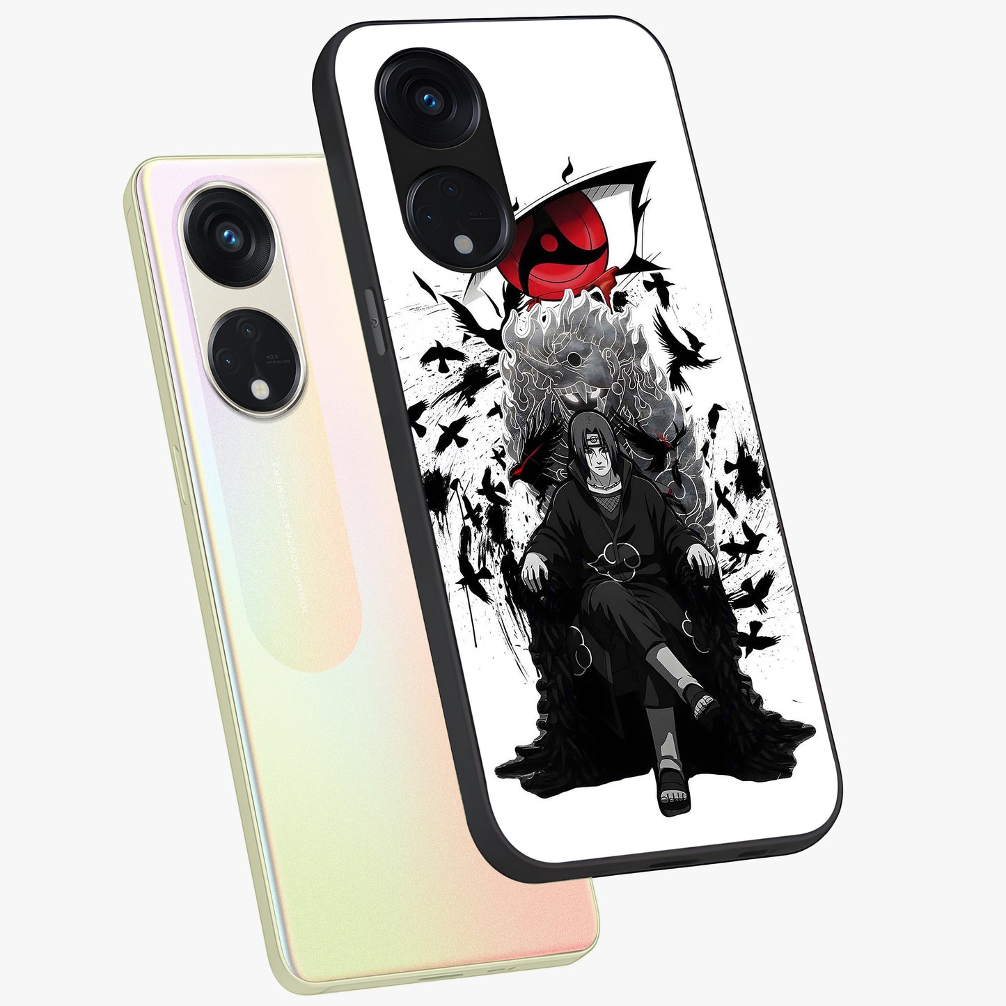 Uchiha Shadow Throne Glass Case displayed in angled mockup highlighting glowing aquatic design with celestial aesthetic.
