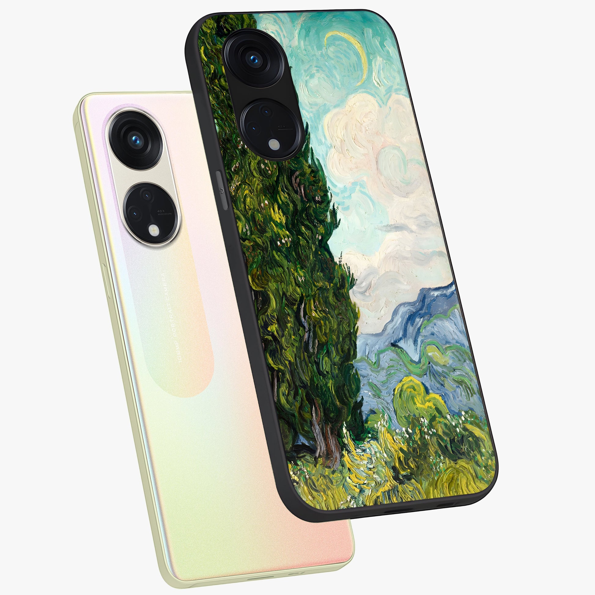 Van Gogh Vintage Art Glass Case displayed in angled mockup highlighting textured brushstroke design with classic aesthetic.