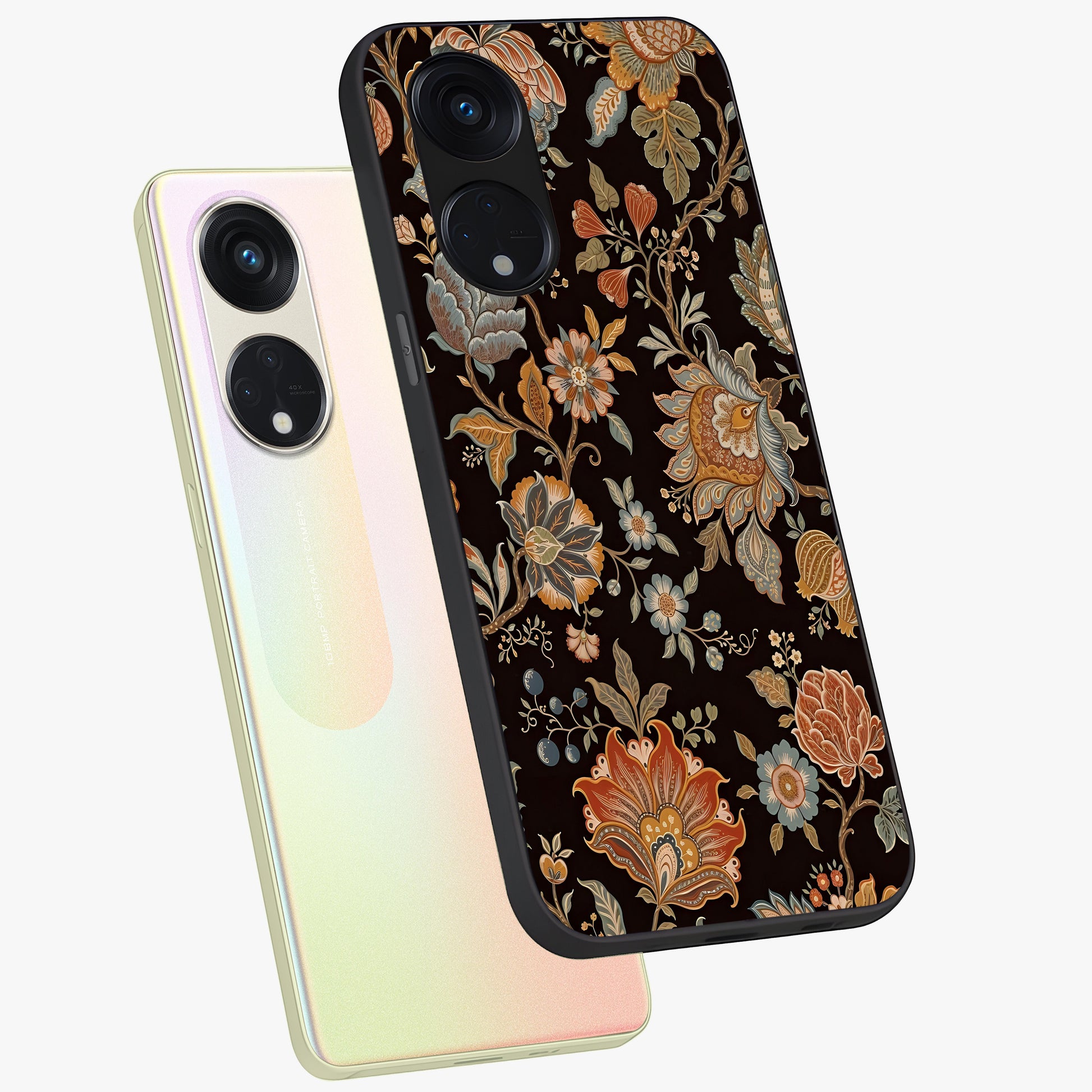 Vintage Floral Dream Glass Case displayed in angled mockup highlighting elegant vintage flower design with soft aesthetic style.