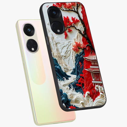 Whispers Of Sakura Waves Glass Case displayed in angled mockup highlighting flowing sakura design with soft floral aesthetic.
