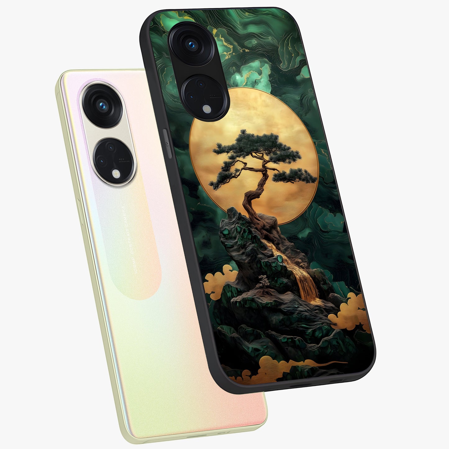 Zen Moon Rise Glass Case displayed in angled mockup highlighting peaceful lunar design with zen aesthetic style.