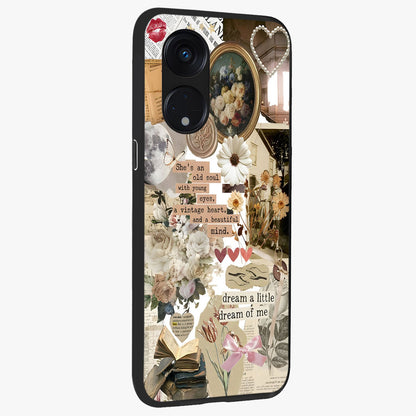 Aesthetic Brown Vintage Collage Glass Case upright view showcasing nostalgic retro artwork with stylish vintage theme.