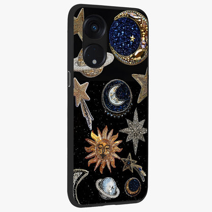 Celestial Gem Constellations Glass Case upright view showcasing cosmic constellation artwork with celestial aesthetic style.