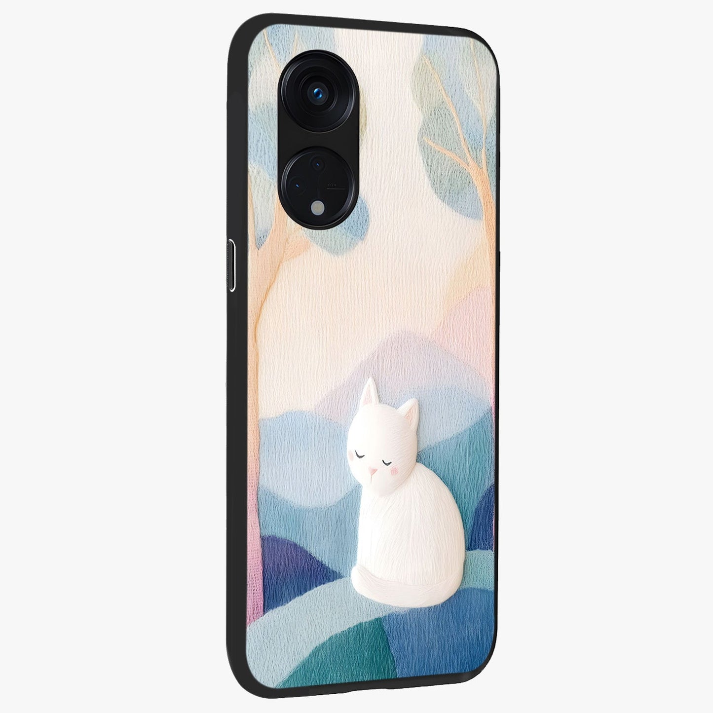 Cotton Dream Cat Glass Case upright view showcasing charming cat artwork with cozy dreamy theme.