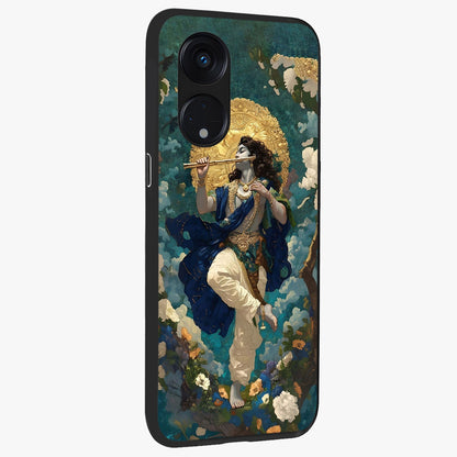Divine Krishna Art Glass Case upright view showcasing divine Krishna artwork with sacred artistic theme.