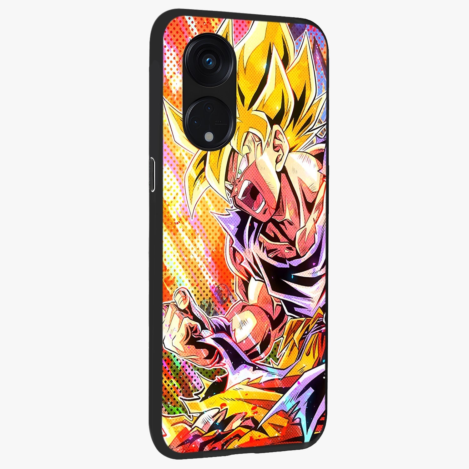Firing Goku Glass Case upright view showcasing energetic anime artwork with bold warrior theme.