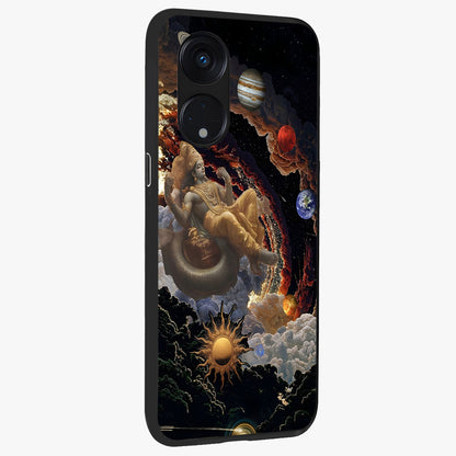 Galactic Divine God Glass Case upright view showcasing mystical divine artwork with dramatic cosmic theme.