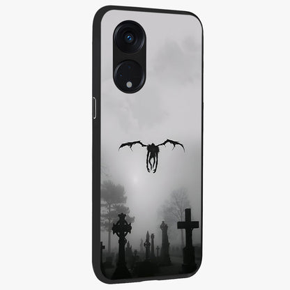Graveyard Shadow Descent Glass Case upright view showcasing haunting graveyard artwork with dramatic dark theme.
