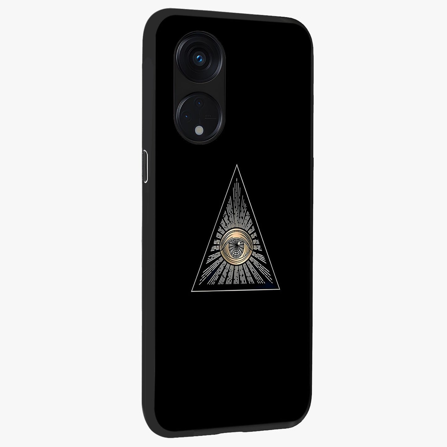 Illuminati Evil Glass Case upright view showcasing striking illuminati artwork with mysterious symbolic theme.
