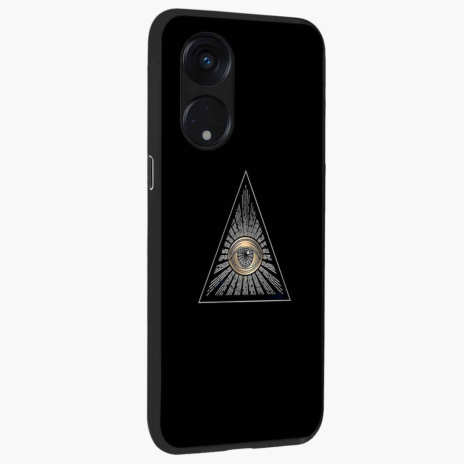 Illuminati Evil Glass Case upright view showcasing striking illuminati artwork with mysterious symbolic theme.