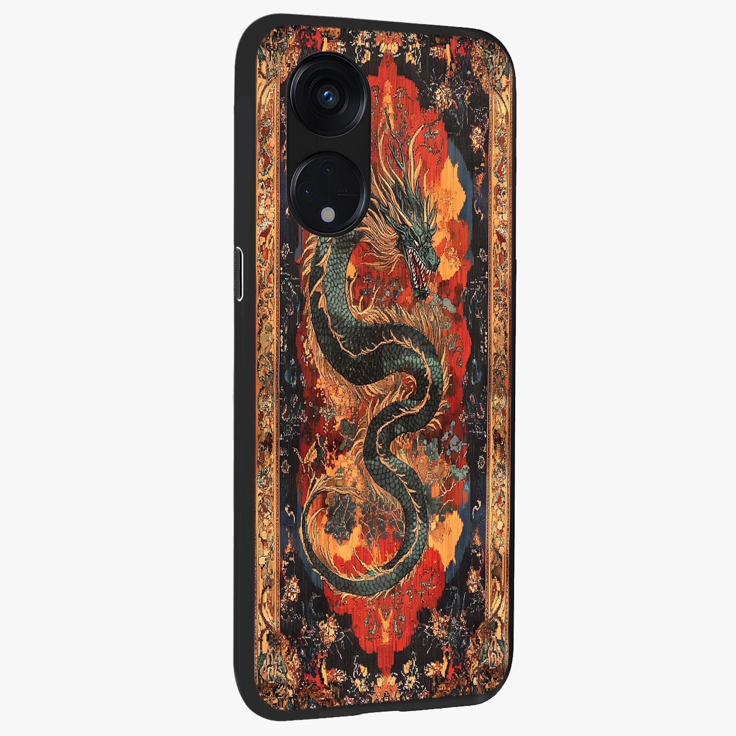 Inferno Dragon Soul Glass Case upright view showcasing intense dragon artwork with fantasy fire theme.