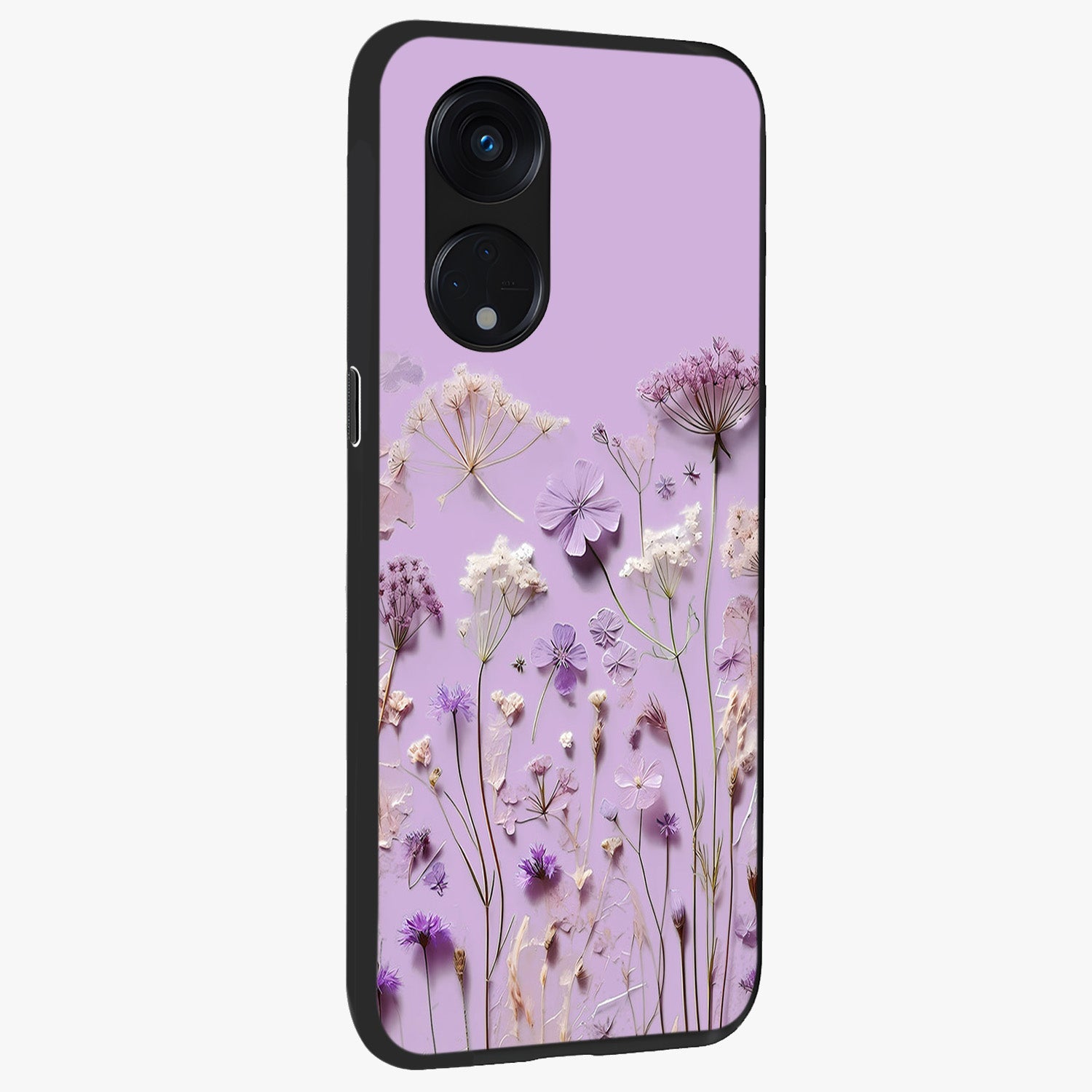 Lavender Blossom Dream Glass Case upright view showcasing delicate lavender blossom artwork with peaceful floral theme.