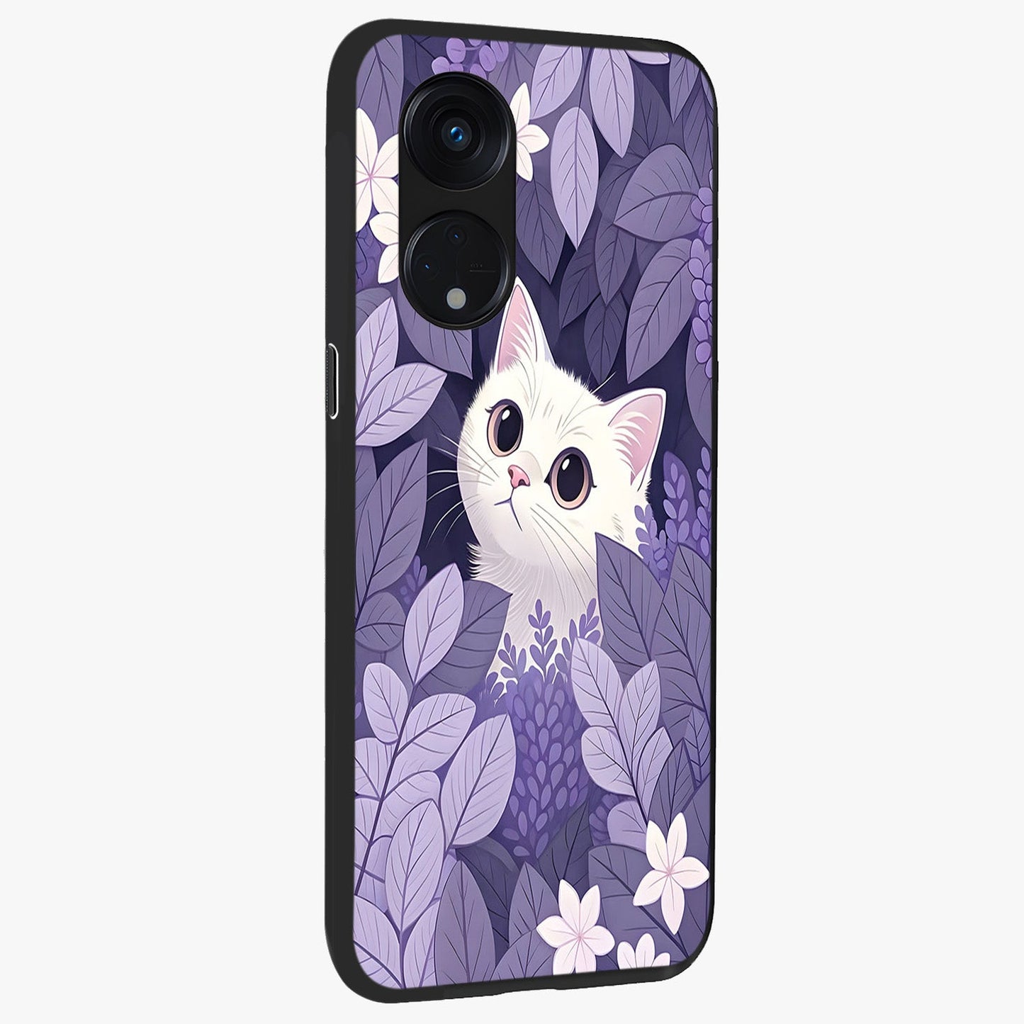 Lilac Hide Peek Cat Glass Case upright view showcasing charming cat artwork with adorable peek theme.