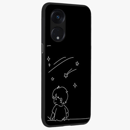 Line Art Boy With Shooting Stars Glass Case upright view showcasing artistic shooting star illustration with minimal style.