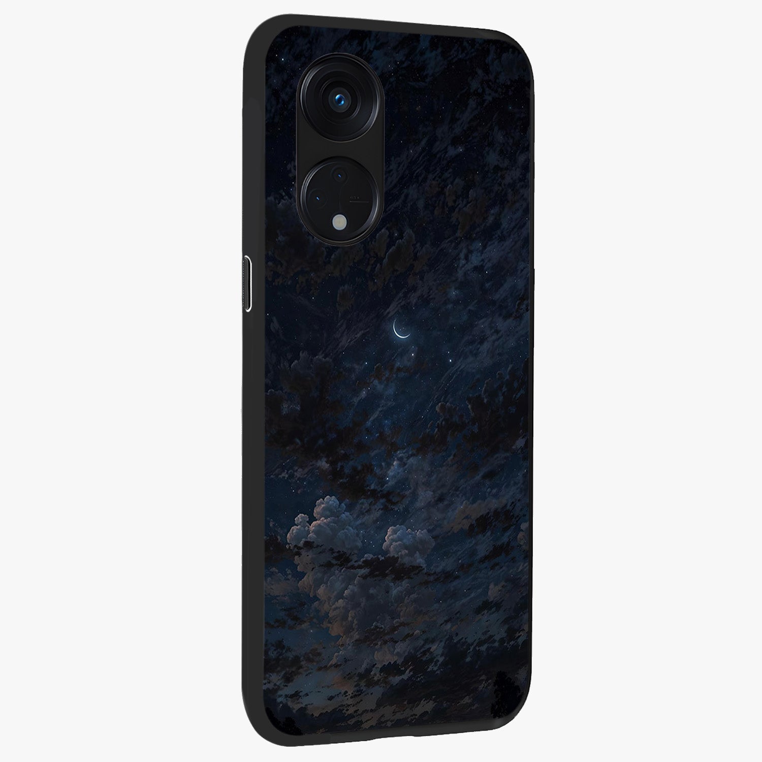 Lunar Veil Silence Glass Case upright view showcasing calm moon themed artwork with serene night atmosphere.