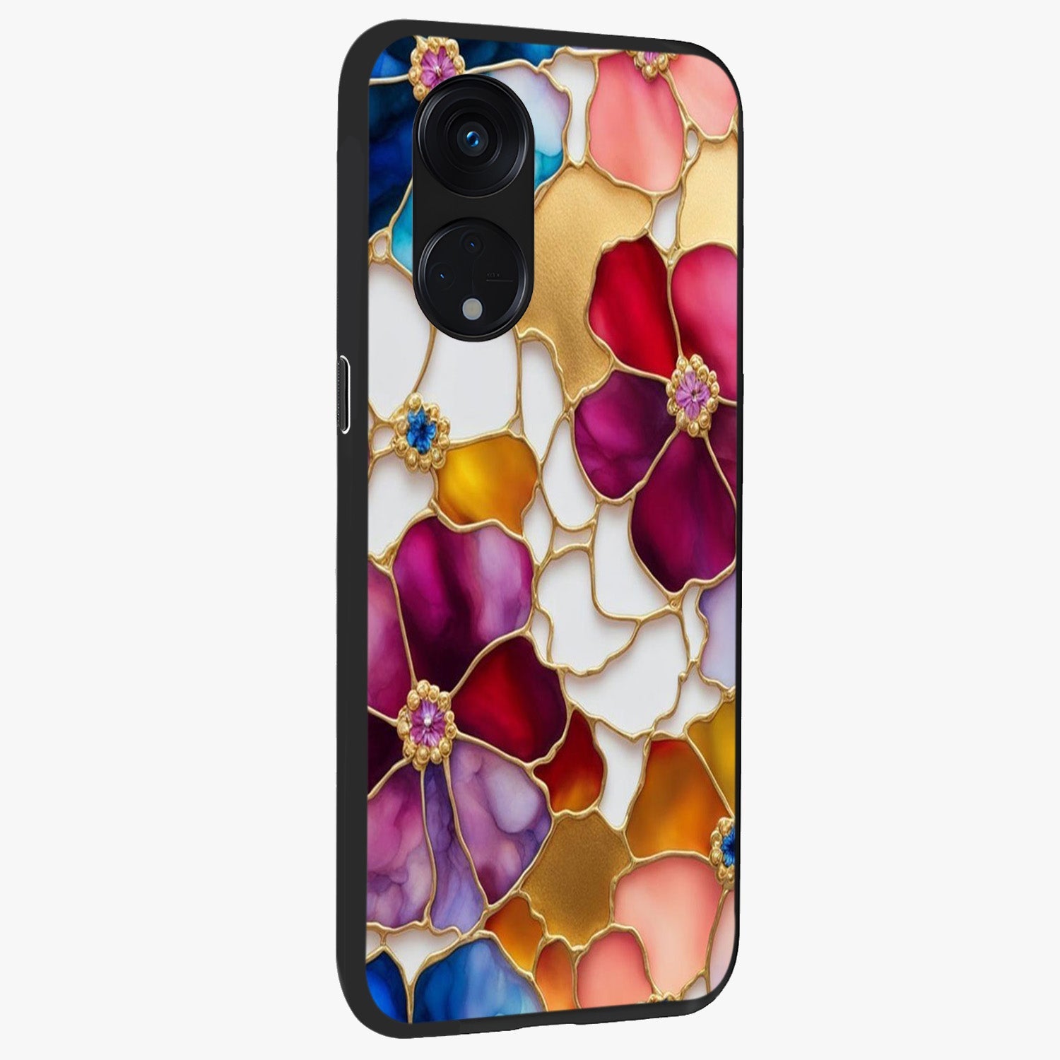 Marble Flower Pattern Glass Case upright view showcasing decorative marble flower artwork with refined style.