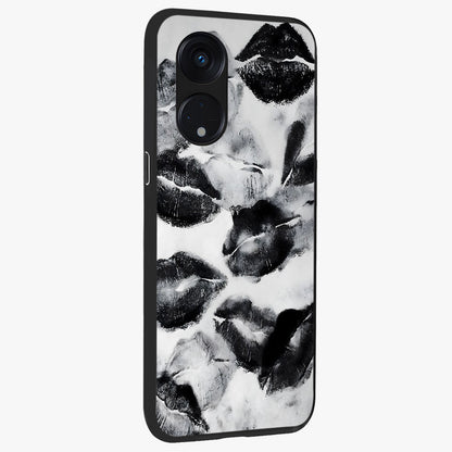 Midnight Kiss Marks Glass Case upright view showcasing stylish kiss mark artwork with trendy romantic theme.