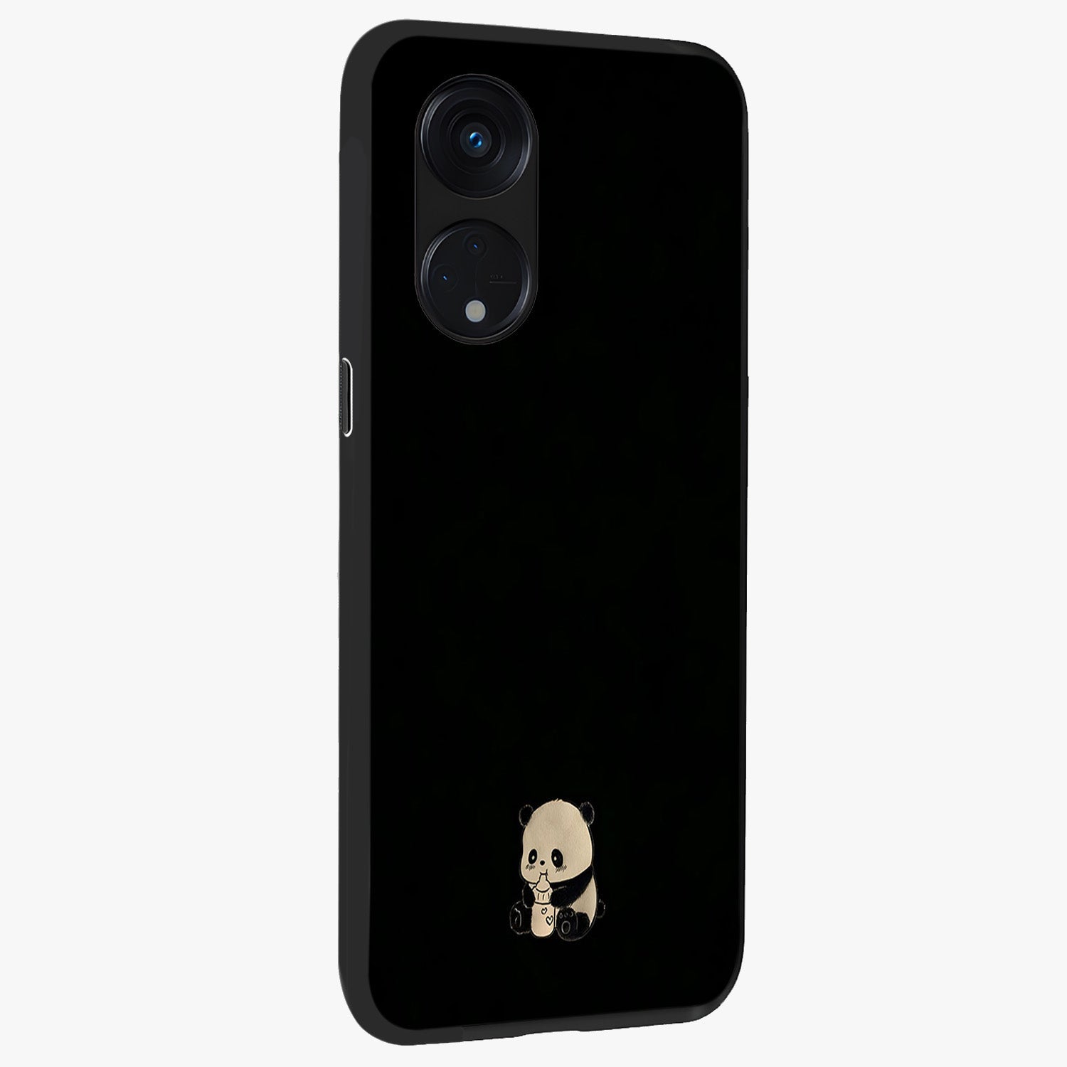 Midnight Panda Love Glass Case upright view showcasing charming panda artwork with playful romantic theme.