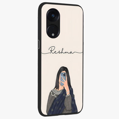 Mirror Mood Muse With Custom Name Glass Case upright view showcasing artistic mirror themed artwork with personalized aesthetic.