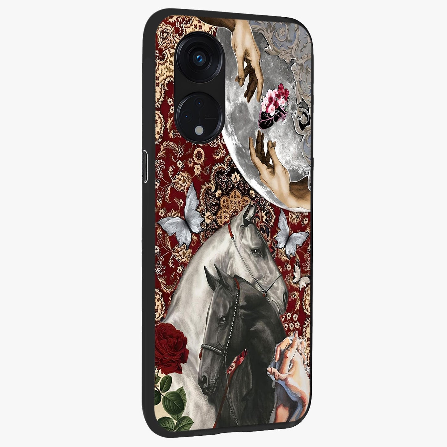 Moonlit Royal Stallion Glass Case upright view showcasing dramatic horse artwork with glowing moon themed design.
