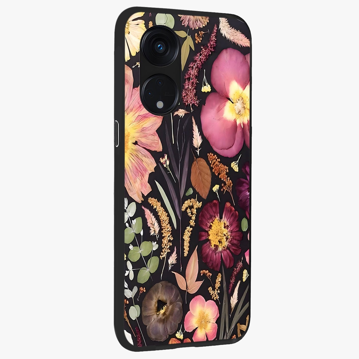 Petal Dream Tapestry Glass Case upright view showcasing detailed floral tapestry artwork with artistic nature theme.