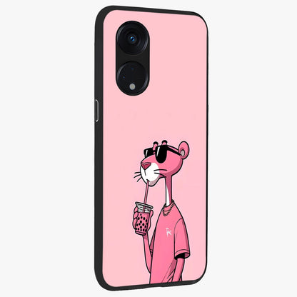 Pink Panther Glass Case upright view showcasing fun animated artwork with stylish retro cartoon theme.