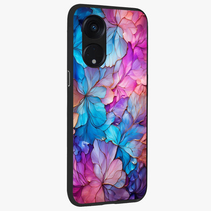Radiant Floral Whirl Glass Case upright view showcasing lively floral artwork with decorative swirl theme.