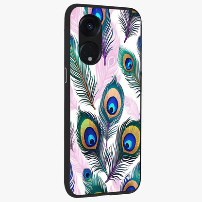 Royal Peacock Feathers Glass Case upright view showcasing elegant peacock feather artwork with decorative royal theme.