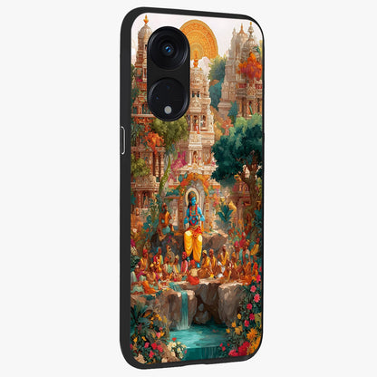Sacred Sunlight Gods Glass Case upright view showcasing glowing divine artwork with sacred mythological theme.