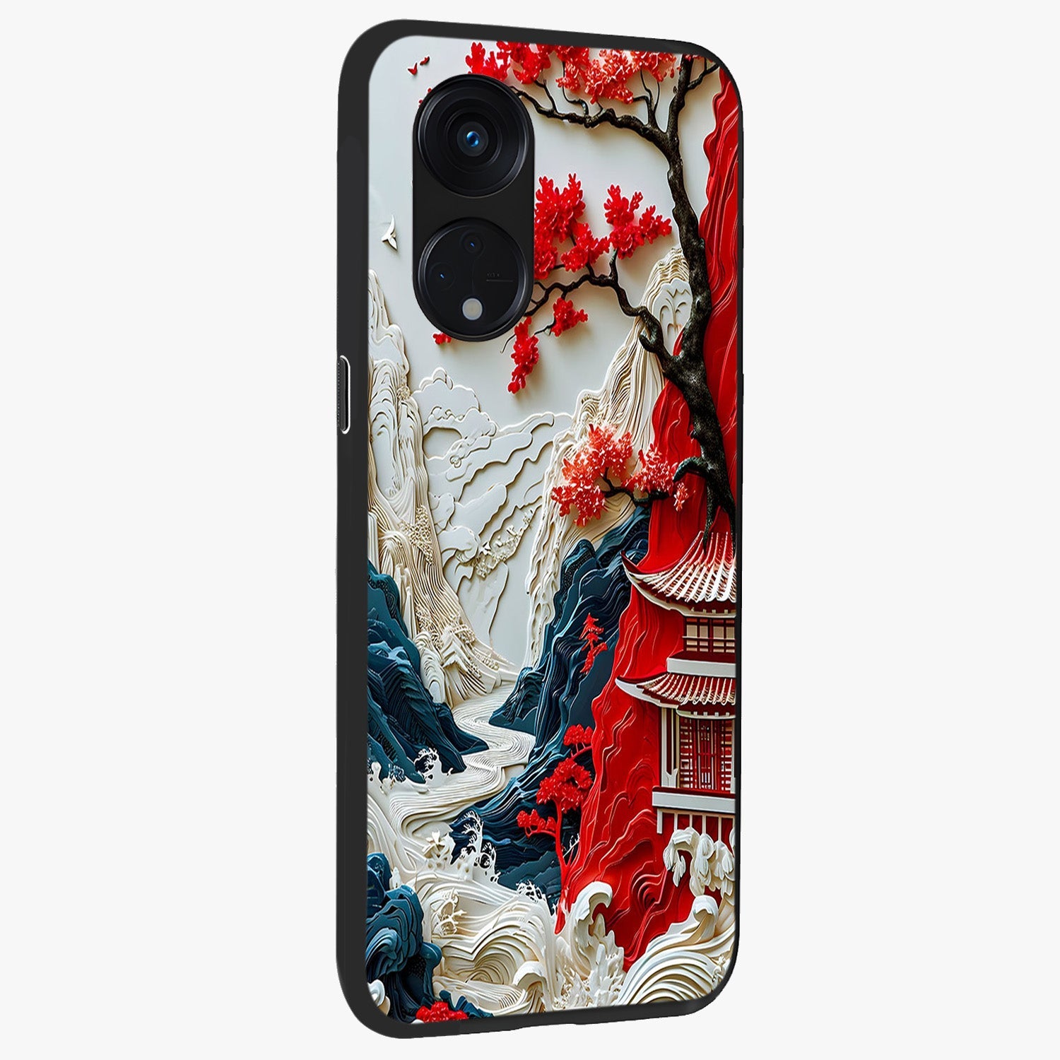 Whispers Of Sakura Waves Glass Case upright view showcasing delicate cherry blossom artwork with elegant nature theme.