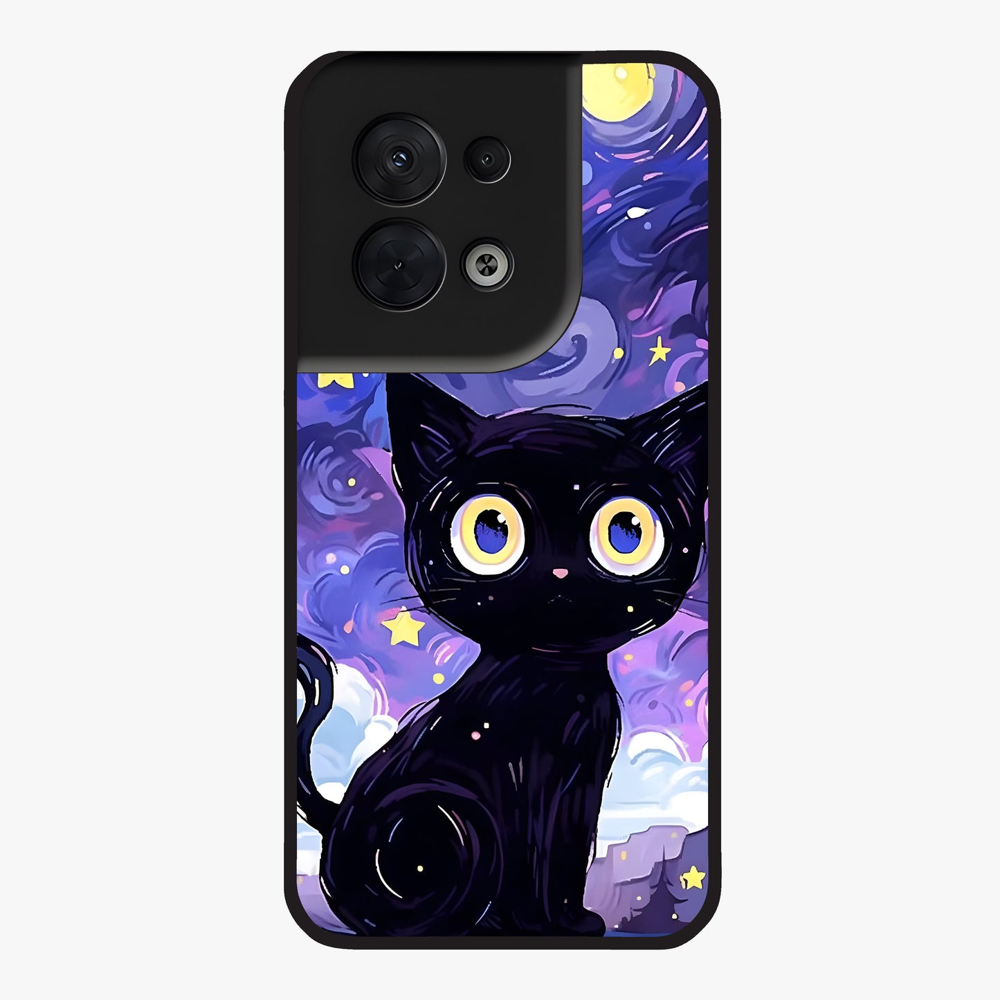 Abstract Cat Art Glass Case showing flat back view with artistic cat illustration and glossy glass finish.