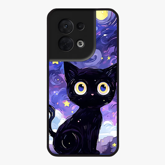 Abstract Cat Art Glass Case showing flat back view with artistic cat illustration and glossy glass finish.