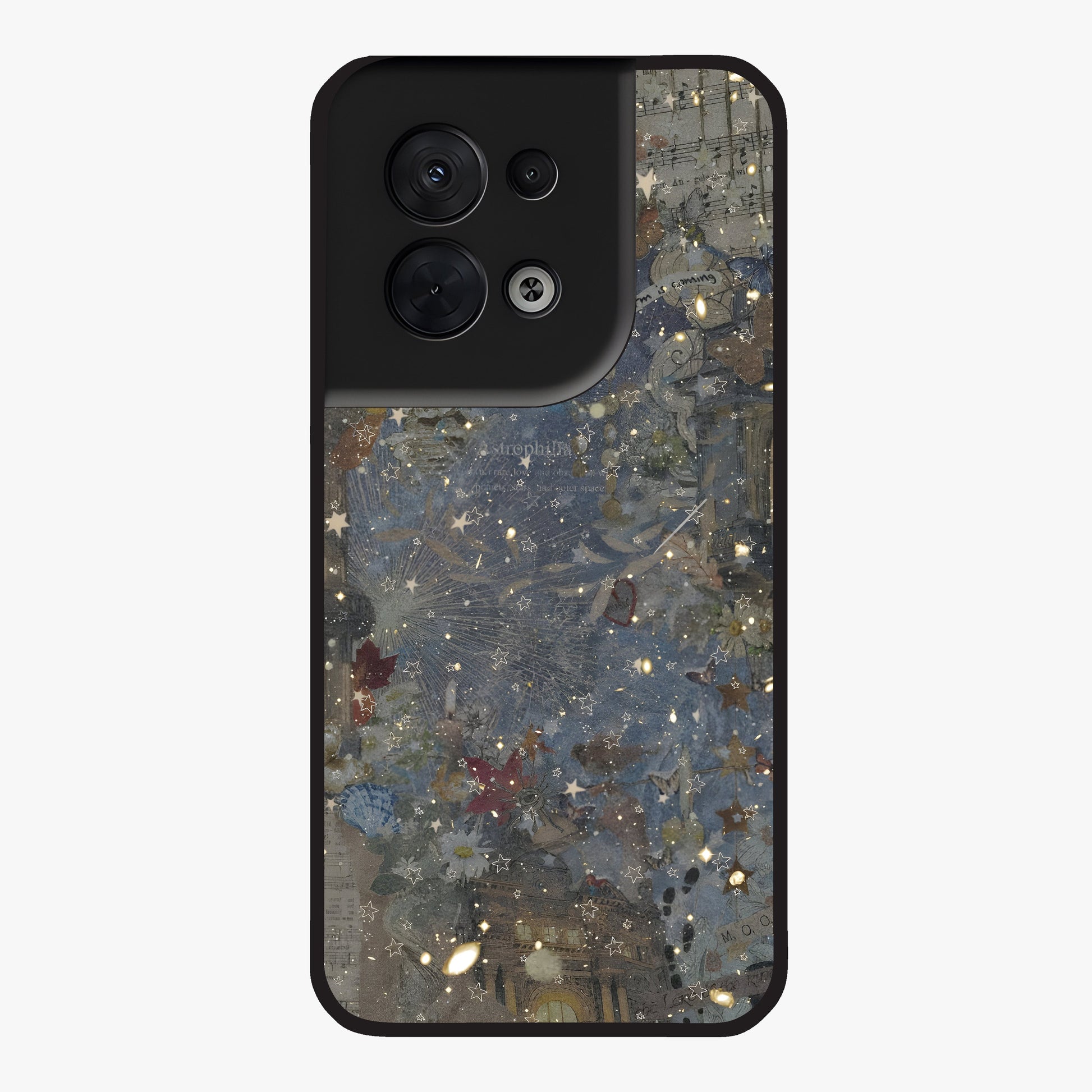 Aesthetic Astrolophia Glass Case showing flat back view with dreamy aesthetic design and glossy glass finish.