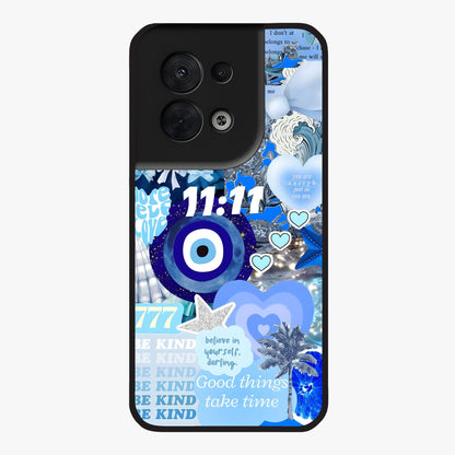Aesthetic Be Kind Eye Glass Case showing flat back view with motivational eye artwork and glossy glass finish.