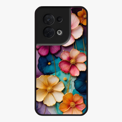 Artlyn Grace Flower Pattern Glass Case showing flat back view with elegant floral pattern artwork and glossy glass finish.