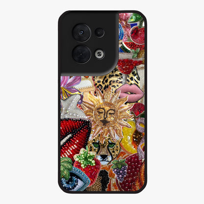 Beaded Fashion Jungle Glass Case showing flat back view with vibrant jungle inspired bead artwork and glossy glass finish.