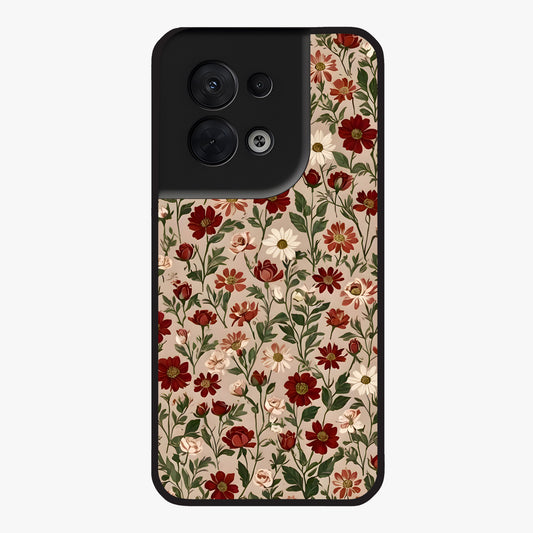 Biege Flower With Leaf Glass Case showing flat back view with soft beige floral artwork and glossy glass finish.