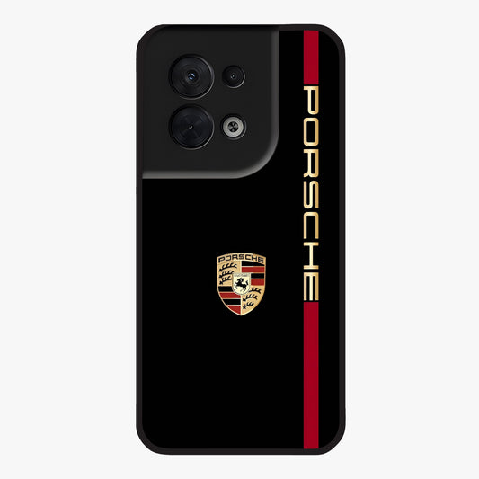 Black Minimal Porsche Glass Case showing flat back view with sleek minimal sports car artwork and glossy glass finish.