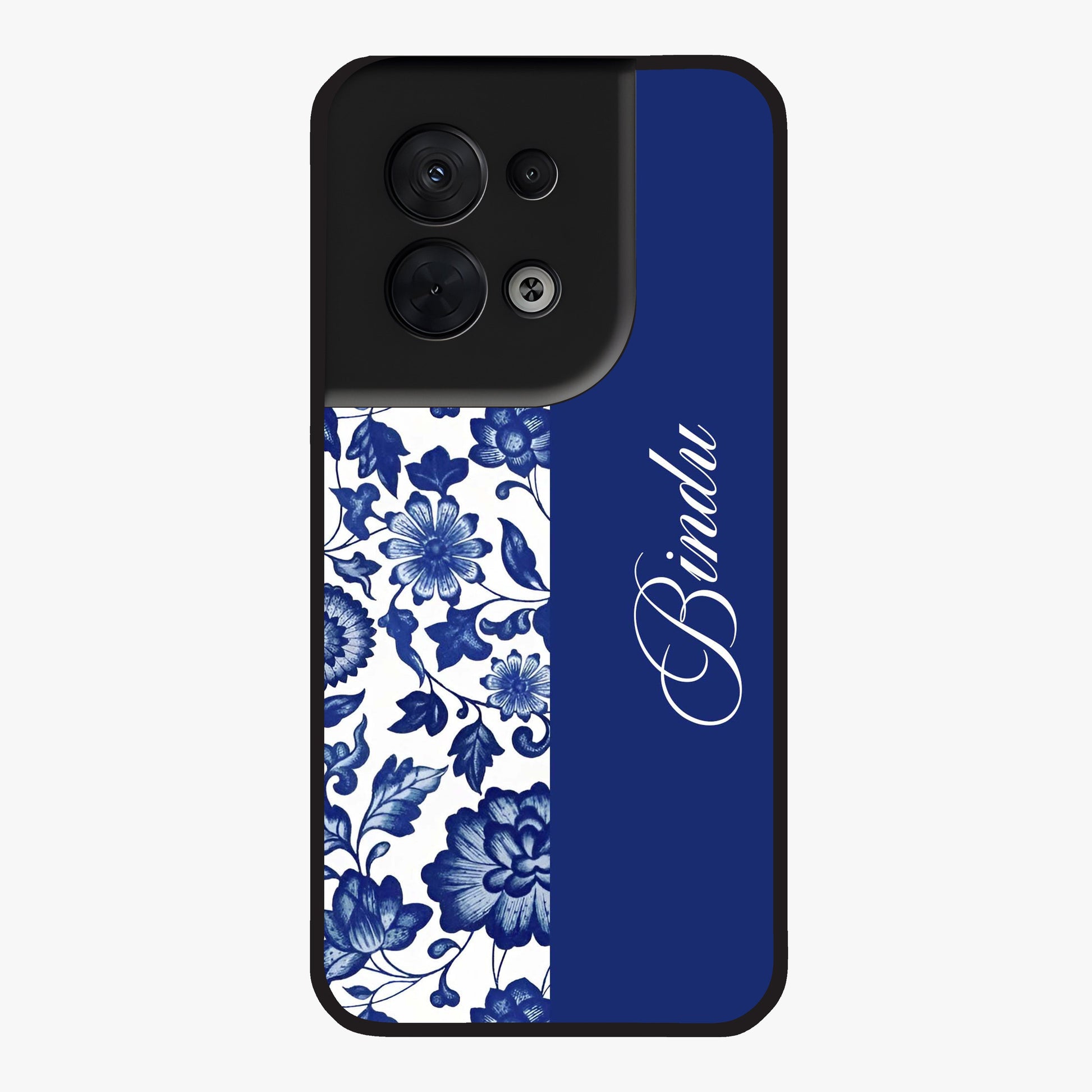 Blue Vintage Floral Pattern Glass Case upright view showcasing timeless floral illustration with vintage inspired style.