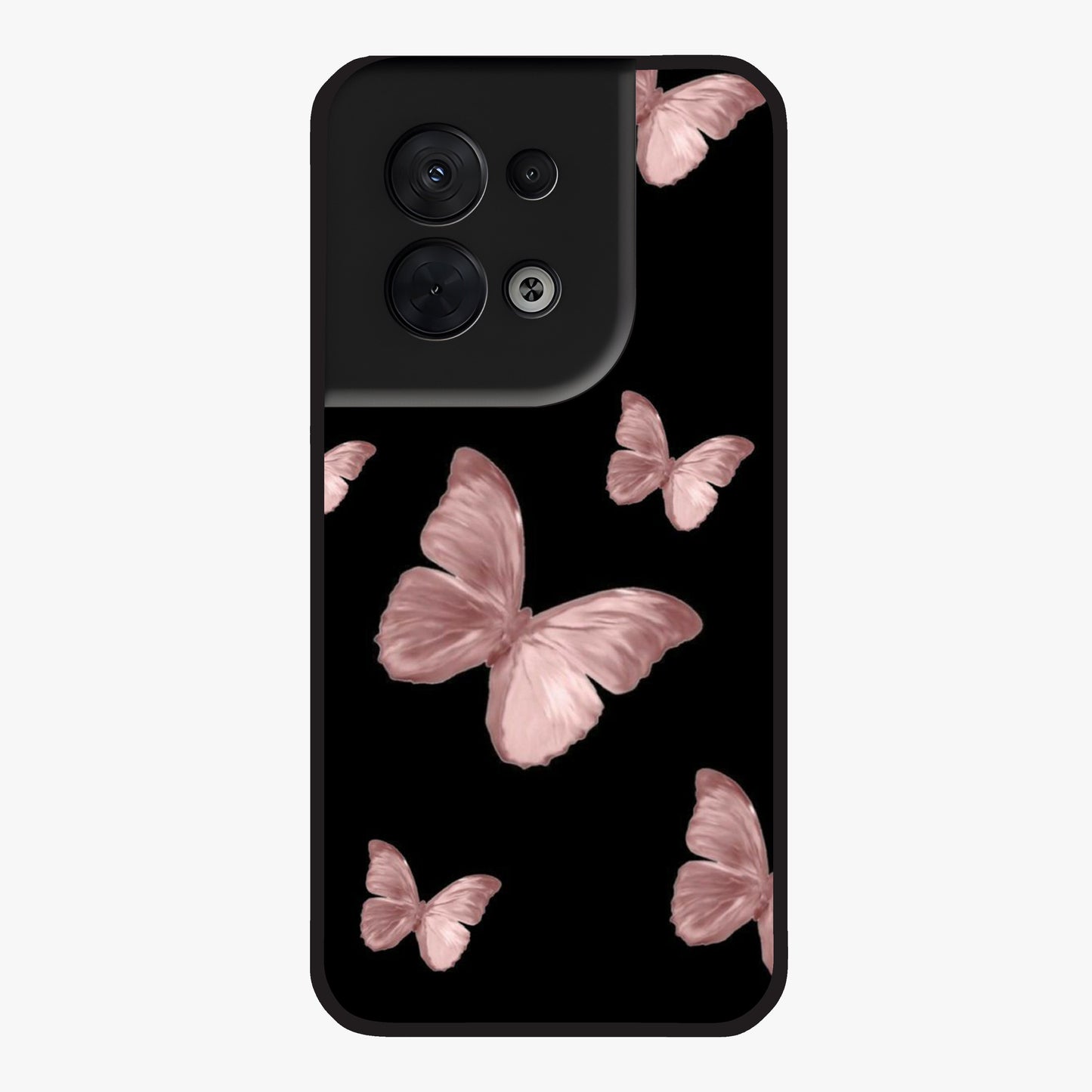 Butterfly Pattern Glass Case showing flat back view with elegant butterfly pattern artwork and glossy glass finish.