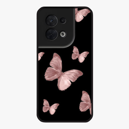 Butterfly Pattern Glass Case showing flat back view with elegant butterfly pattern artwork and glossy glass finish.
