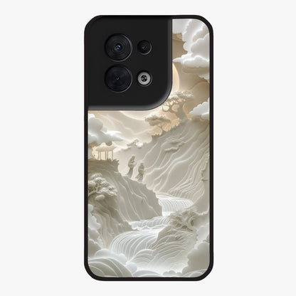 Celestial Origami Glass Case showing flat back view with artistic origami inspired celestial artwork and glossy glass finish.
