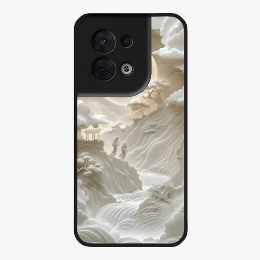 Celestial Origami Glass Case showing flat back view with artistic origami inspired celestial artwork and glossy glass finish.