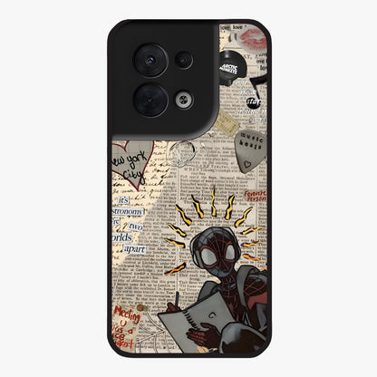 City Dream Sketch Glass Case showing flat back view with artistic city skyline sketch artwork and glossy glass finish.