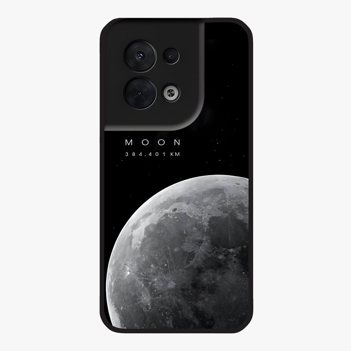 Cosmic Moon Glow Glass Case showing flat back view with glowing moon artwork and glossy glass finish.