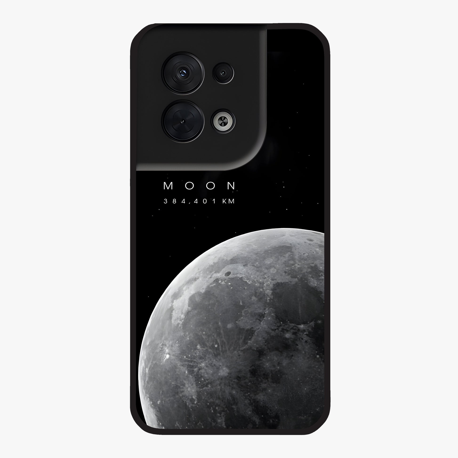Cosmic Moon Glow Glass Case showing flat back view with glowing moon artwork and glossy glass finish.