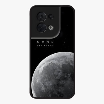 Cosmic Moon Glow Glass Case showing flat back view with glowing moon artwork and glossy glass finish.