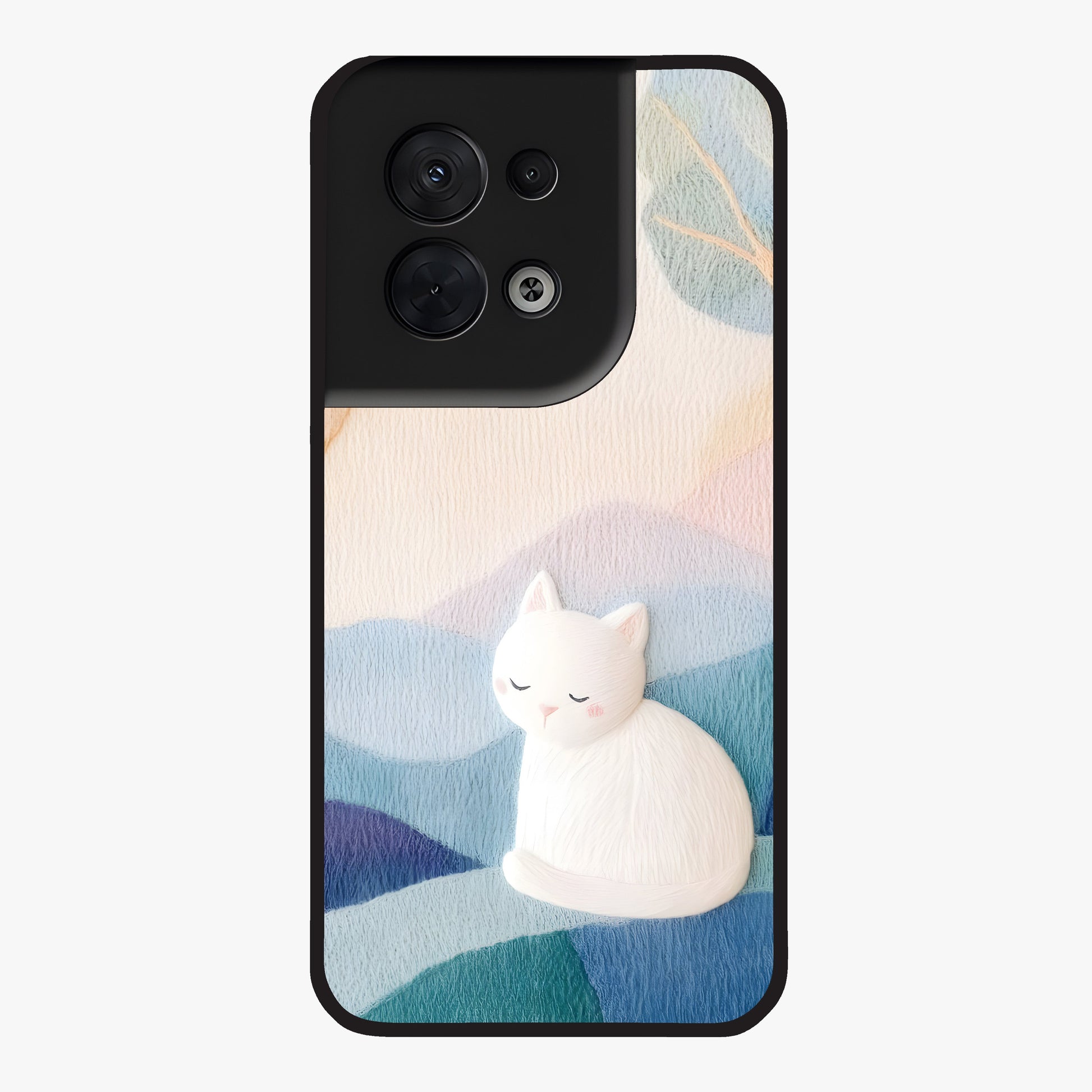 Cotton Dream Cat Glass Case showing flat back view with soft dreamy cat artwork and glossy glass finish.