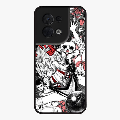 Crimson Chaos Panel Glass Case showing flat back view with bold crimson abstract artwork and glossy glass finish.